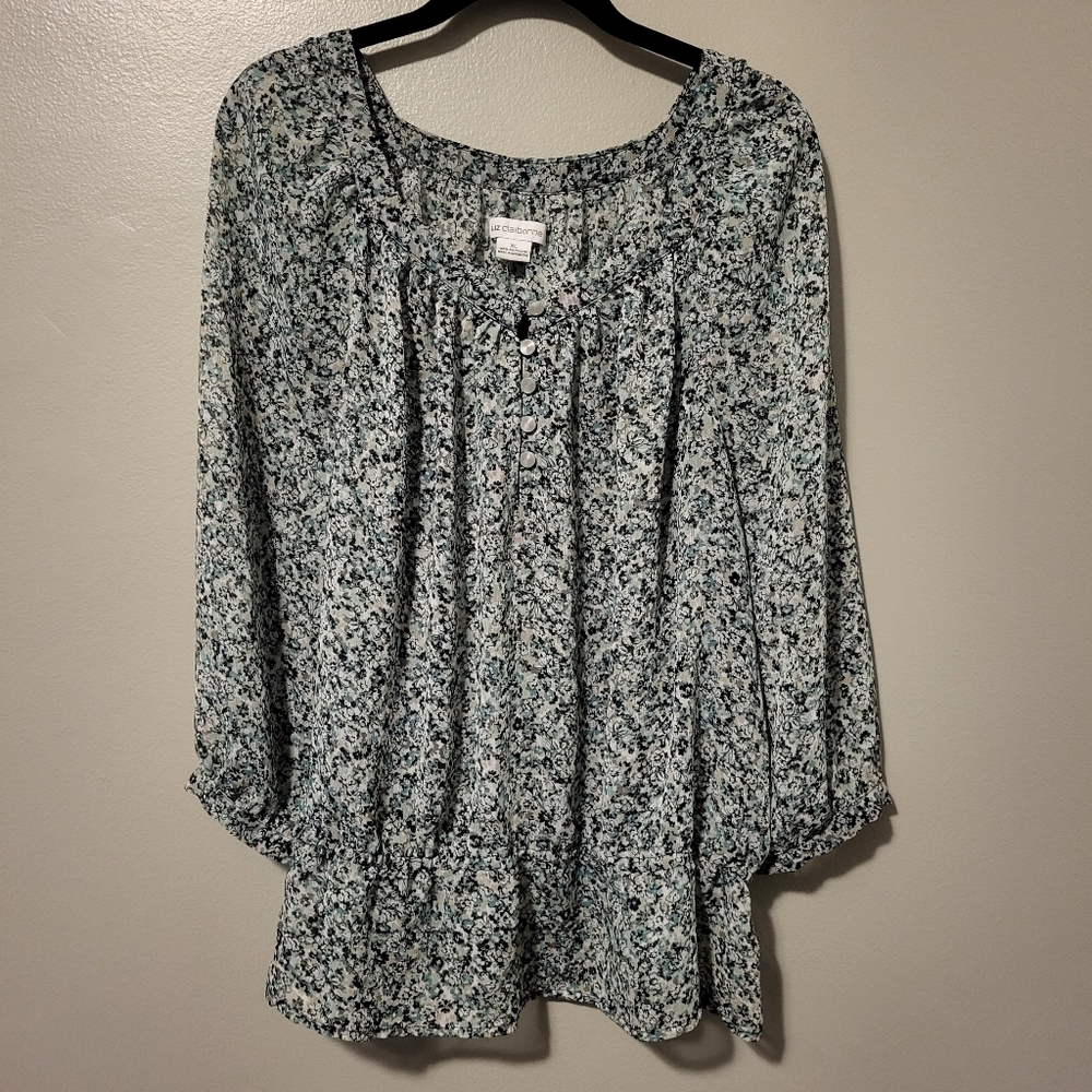 Size XL Liz Claiborne Sheer Gray/Green Top